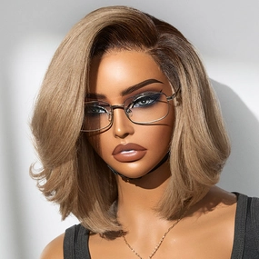 Ash Blonde Layered Bob Human Hair Wig Glueless Minimalist HD Lace Short Blonde Wig Pre-Cut Lace - US ONLY