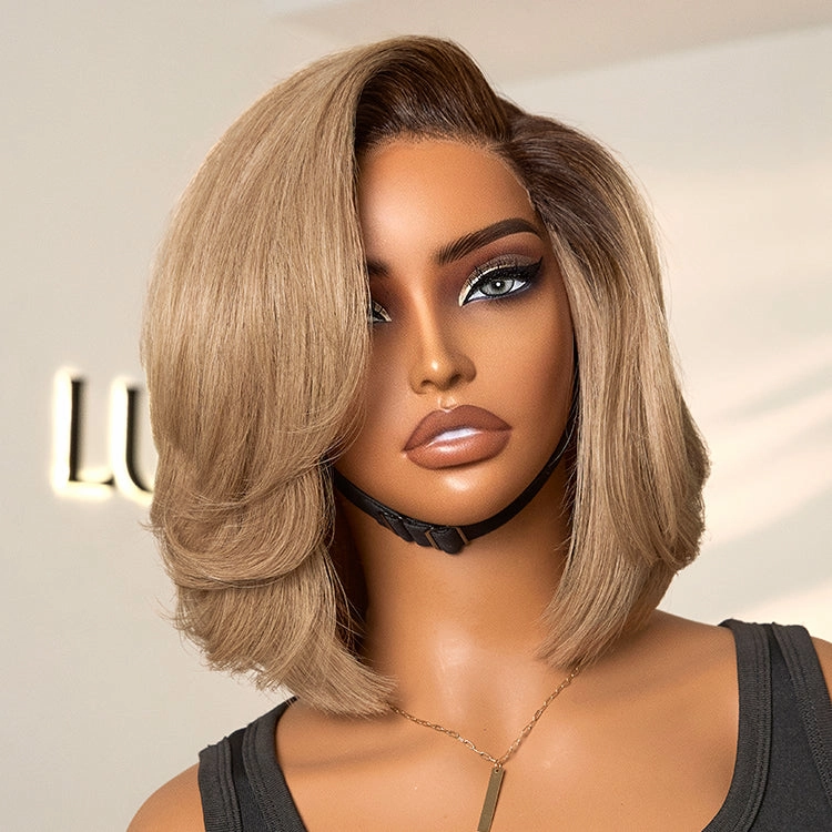 Ash Blonde Layered Bob Human Hair Wig Glueless Minimalist HD Lace Short Blonde Wig Pre-Cut Lace - US ONLY