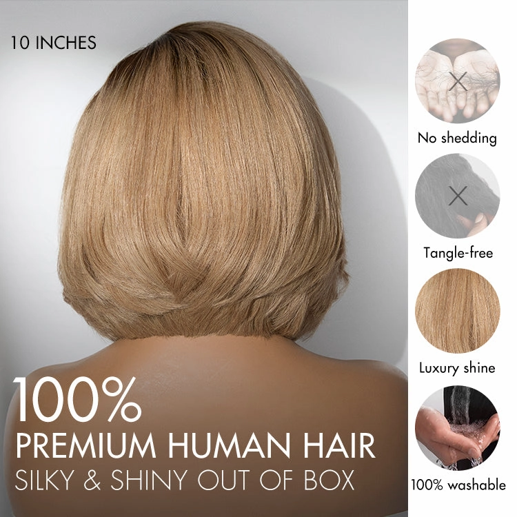 Ash Blonde Layered Bob Human Hair Wig Glueless Minimalist HD Lace Short Blonde Wig Pre-Cut Lace - US ONLY