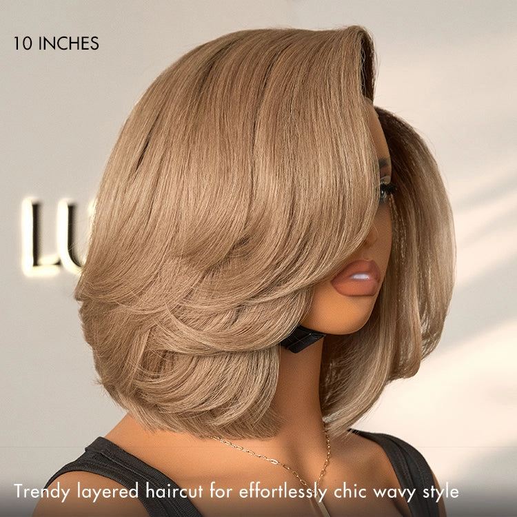 Ash Blonde Layered Bob Human Hair Wig Glueless Minimalist HD Lace Short Blonde Wig Pre-Cut Lace - US ONLY
