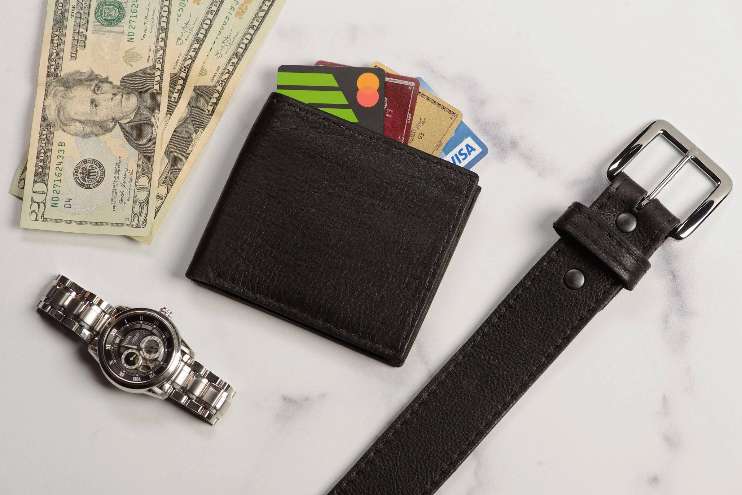 Black American Bison Money Belt With 25" Zipper 1.50" Wide