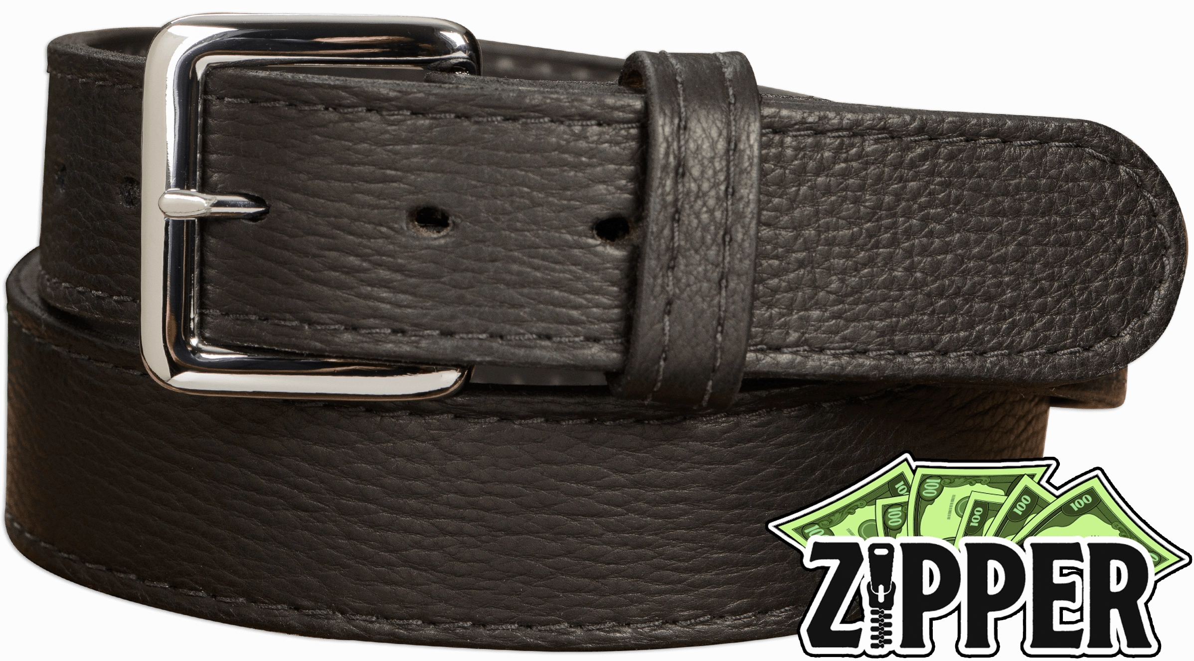Black American Bison Money Belt With 25" Zipper 1.50" Wide