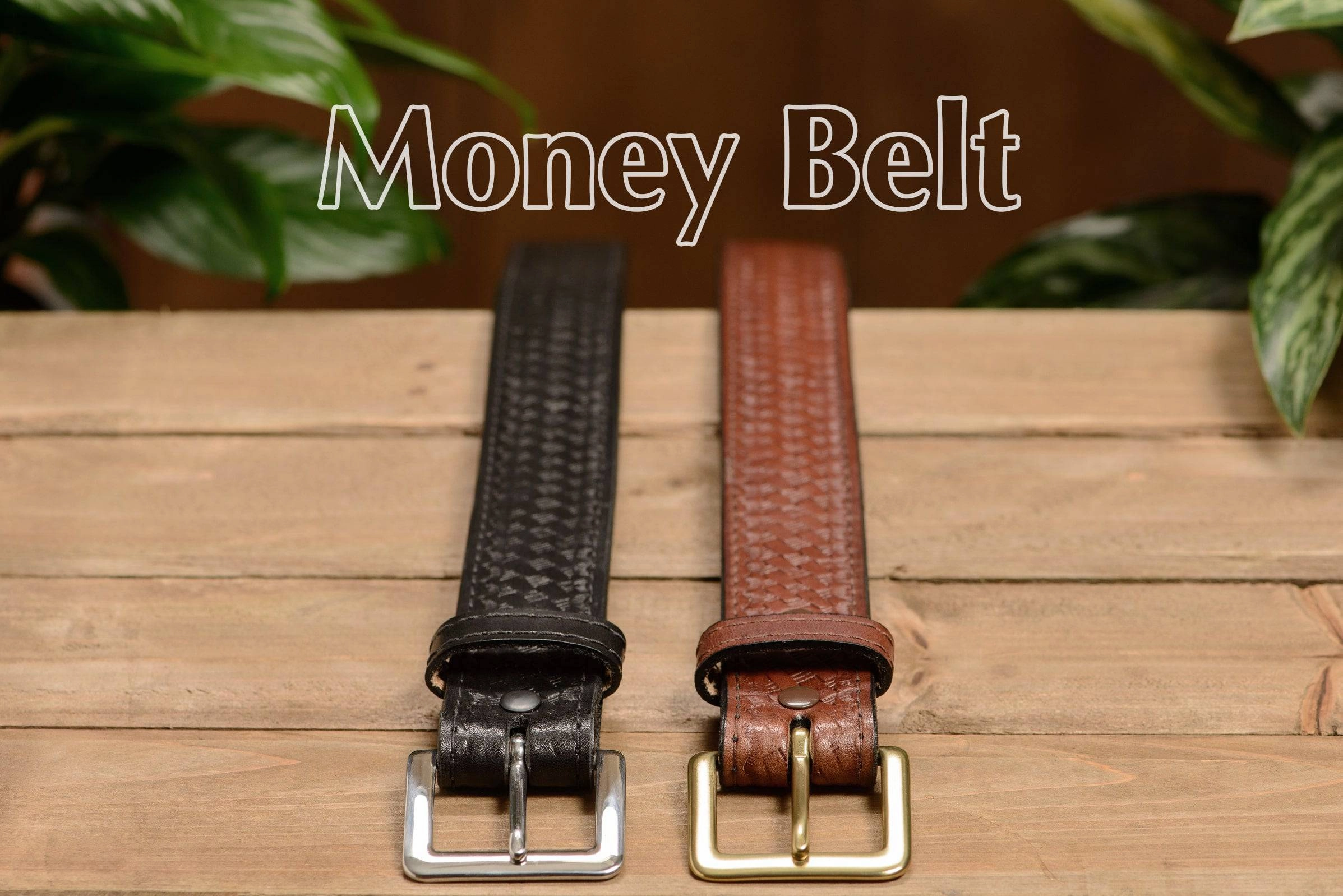 Black Basket Weave English Bridle Leather Money Belt With 25" Zipper 1.50" Wide
