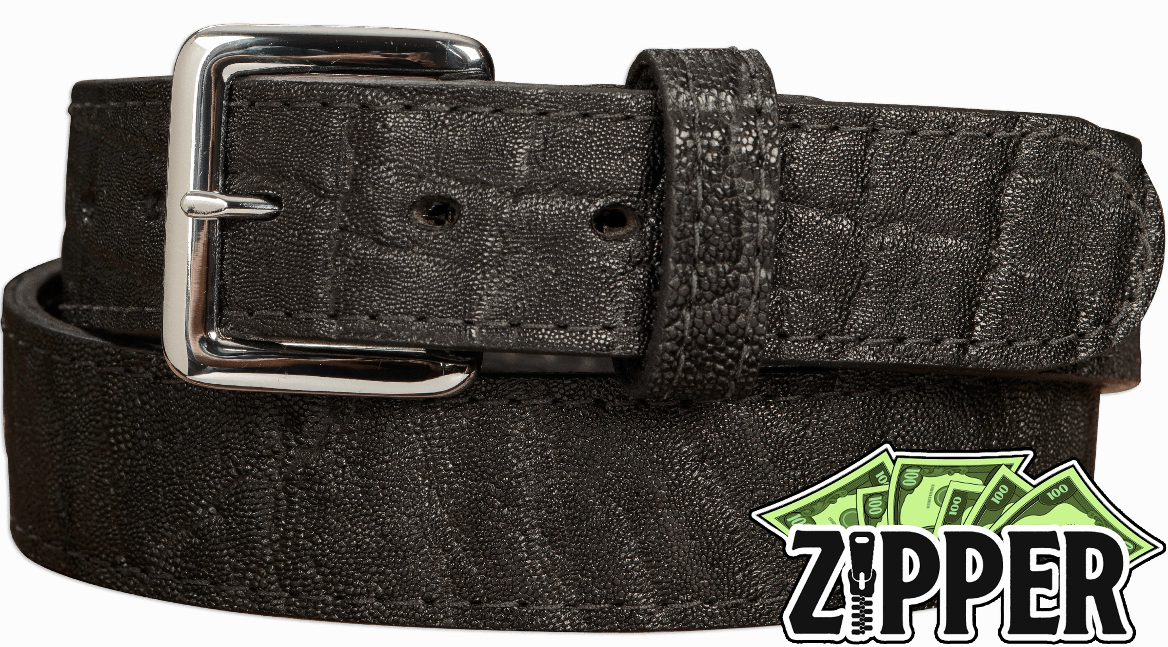 Black Elephant Money Belt With 25" Zipper 1.50" Wide
