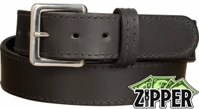 Black English Bridle Leather Money Belt With 25" Zipper 1.50" Wide