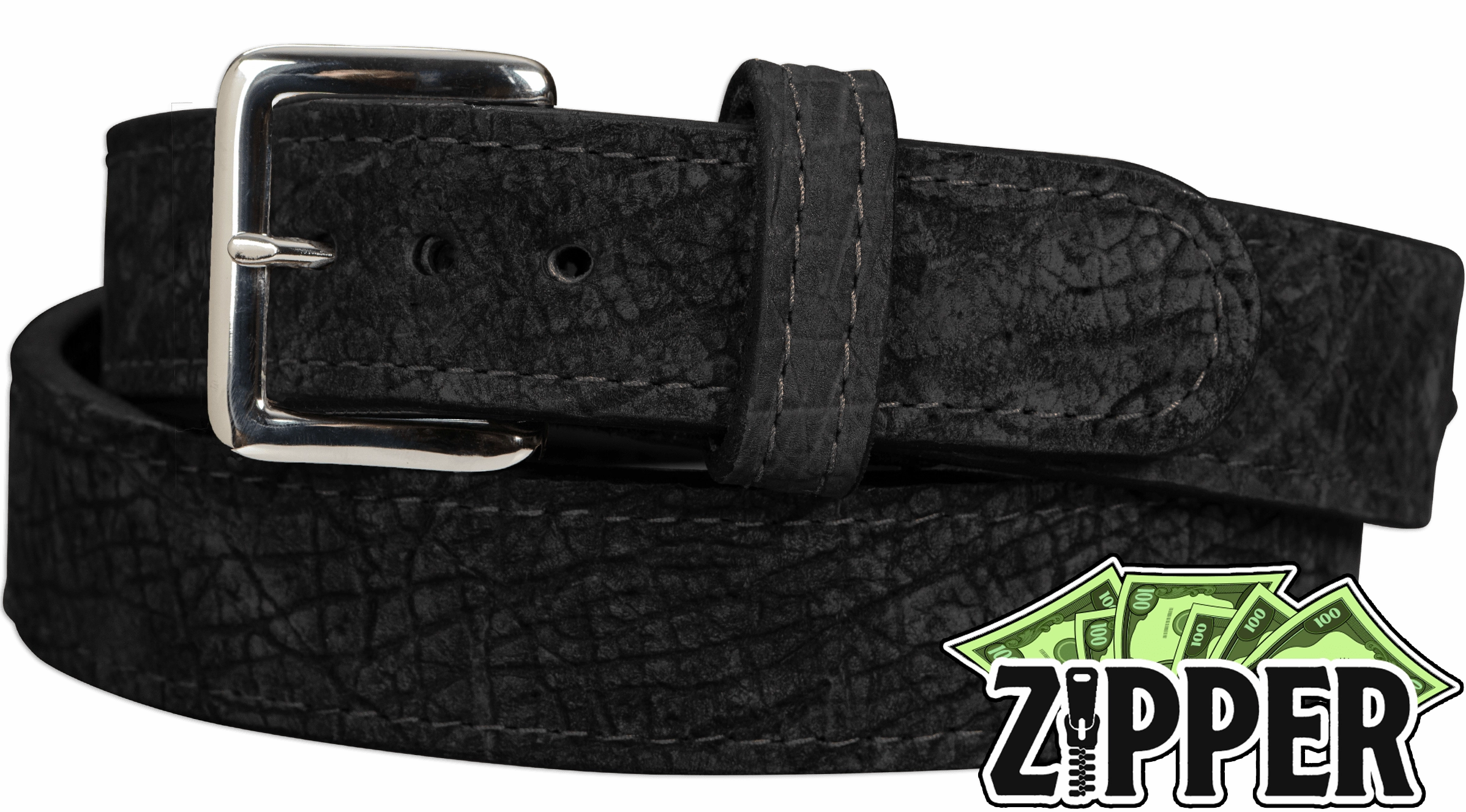 Black Hippopotamus Money Belt With 25" Zipper 1.50" Wide