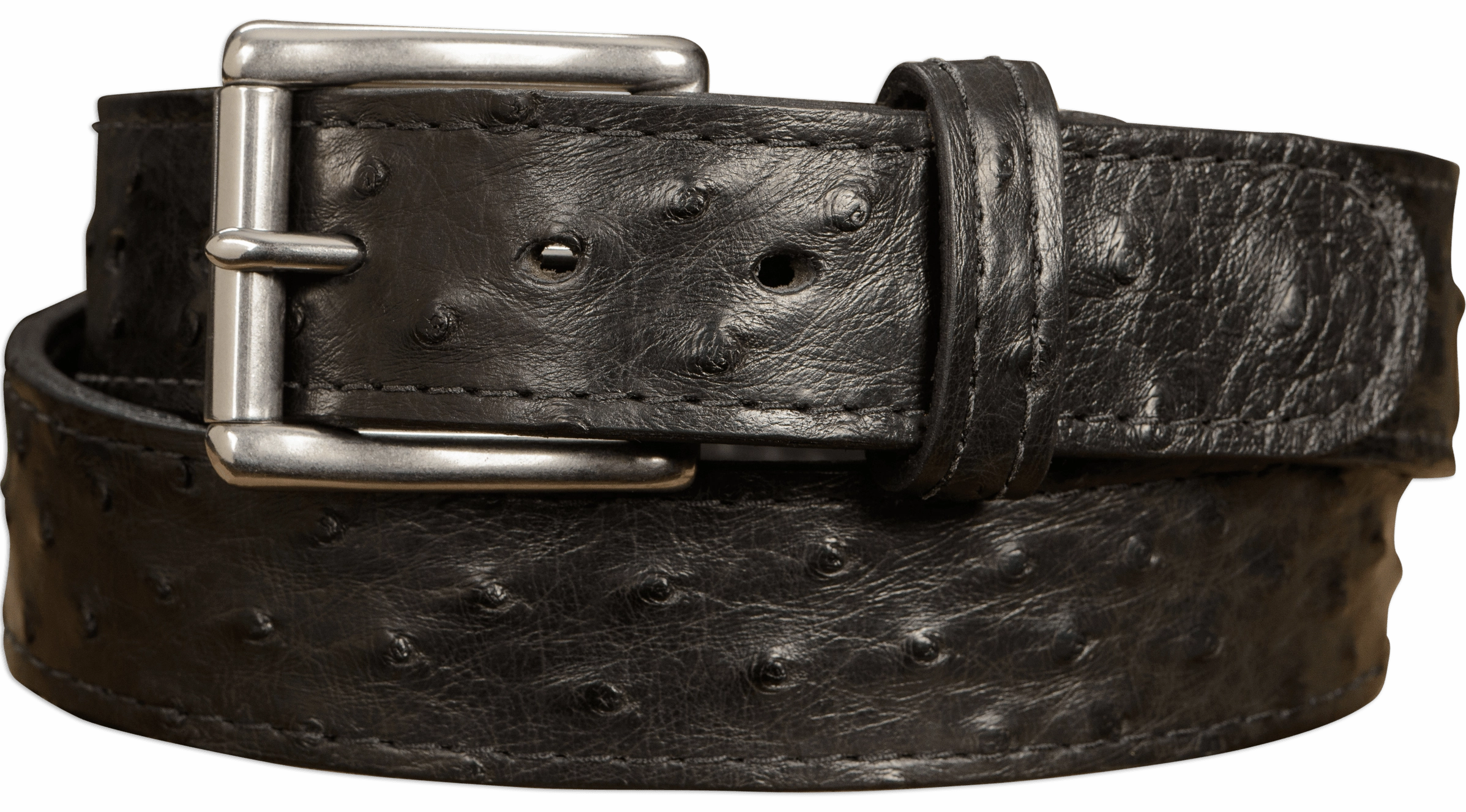 Black South African Ostrich Skin Max Thickness Gun Belt
