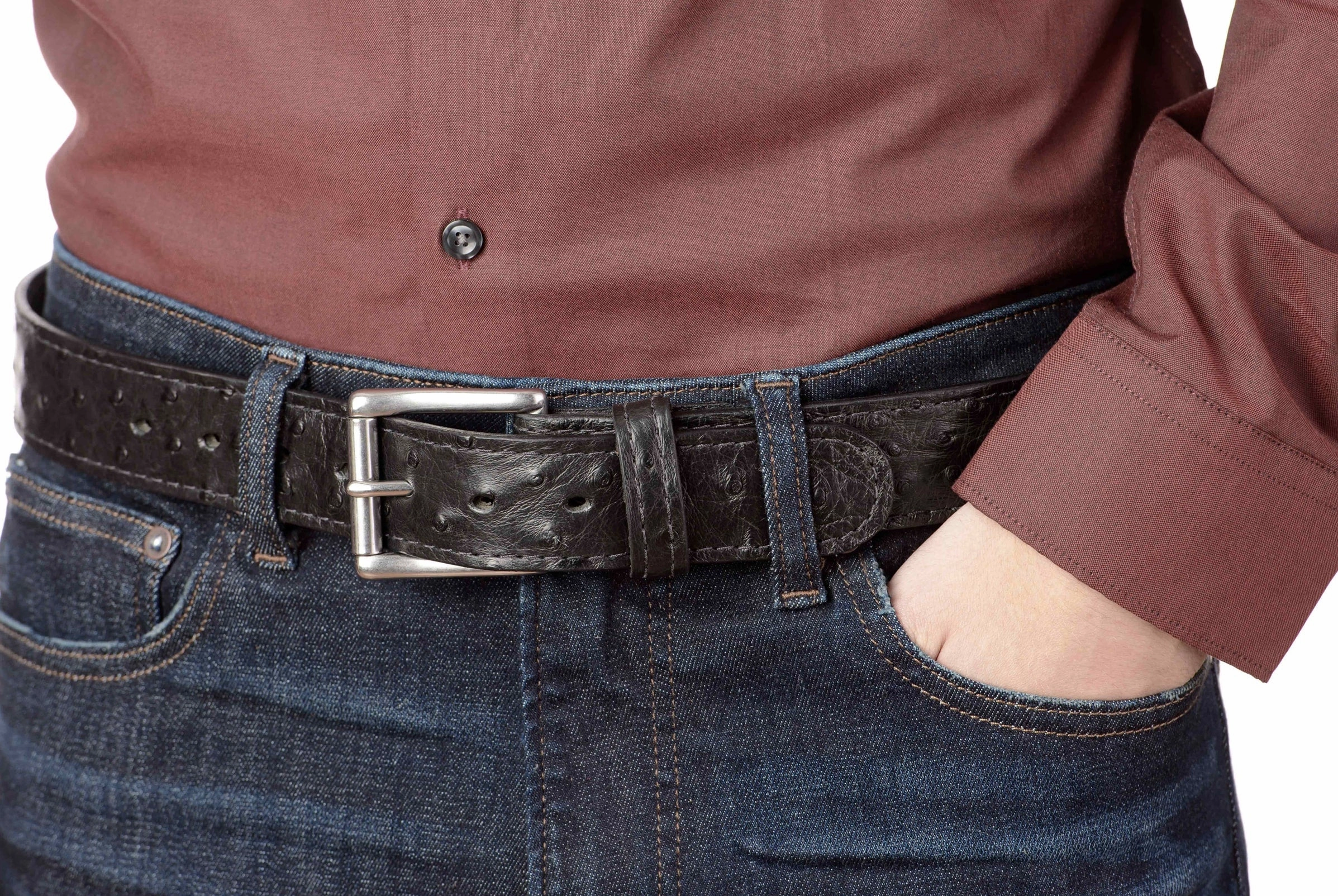 Black South African Ostrich Skin Max Thickness Gun Belt