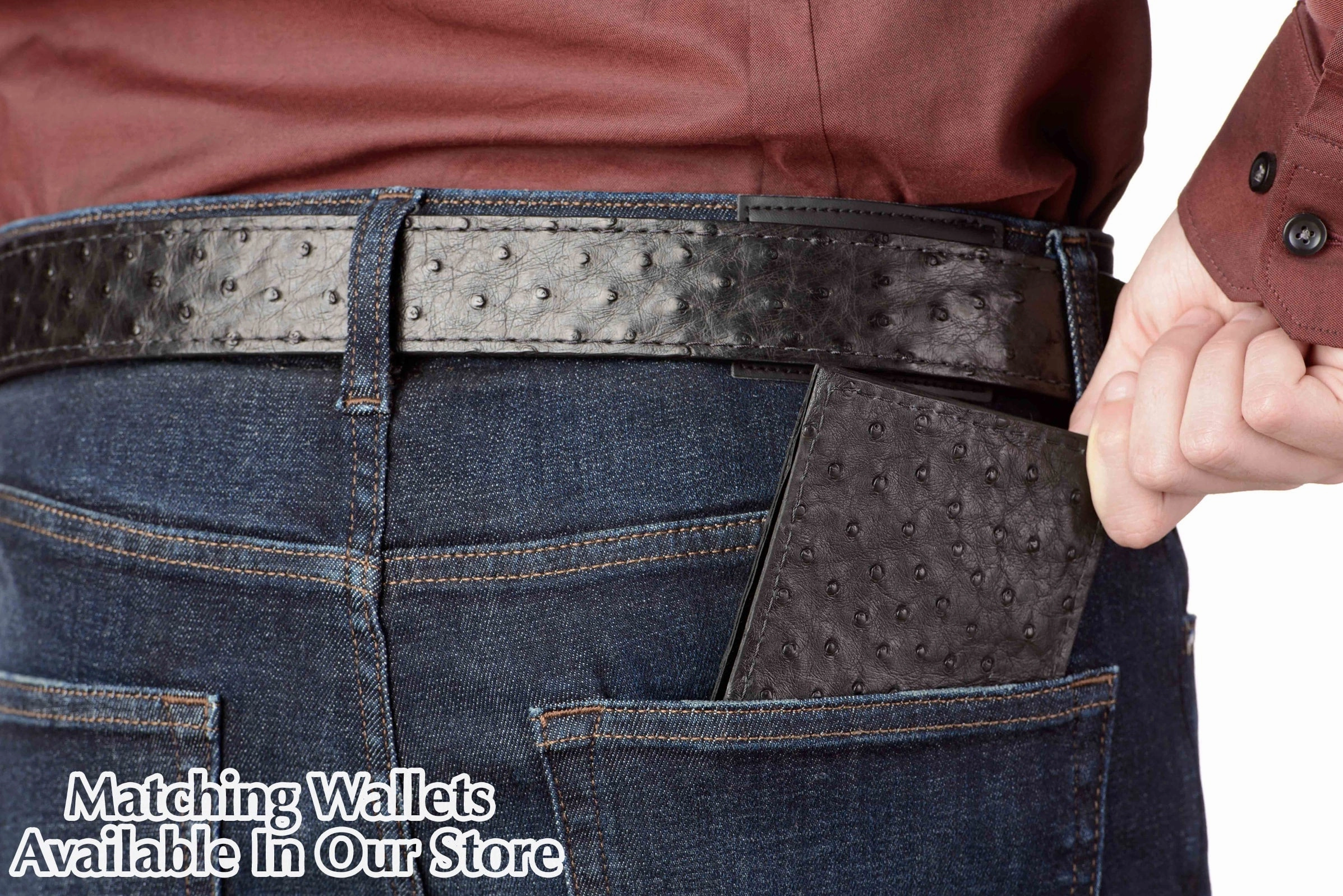 Black South African Ostrich Skin Max Thickness Gun Belt