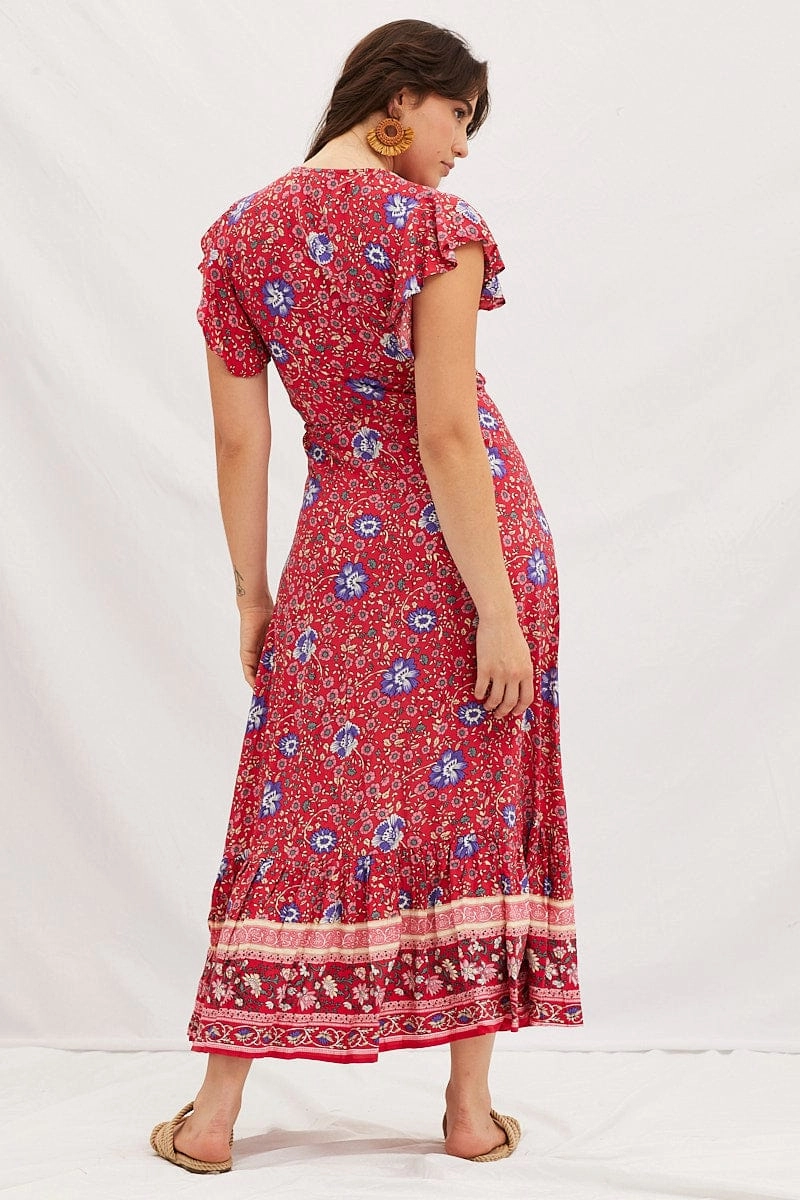 Boho Print V-Neck Short Sleeve Maxi Dress