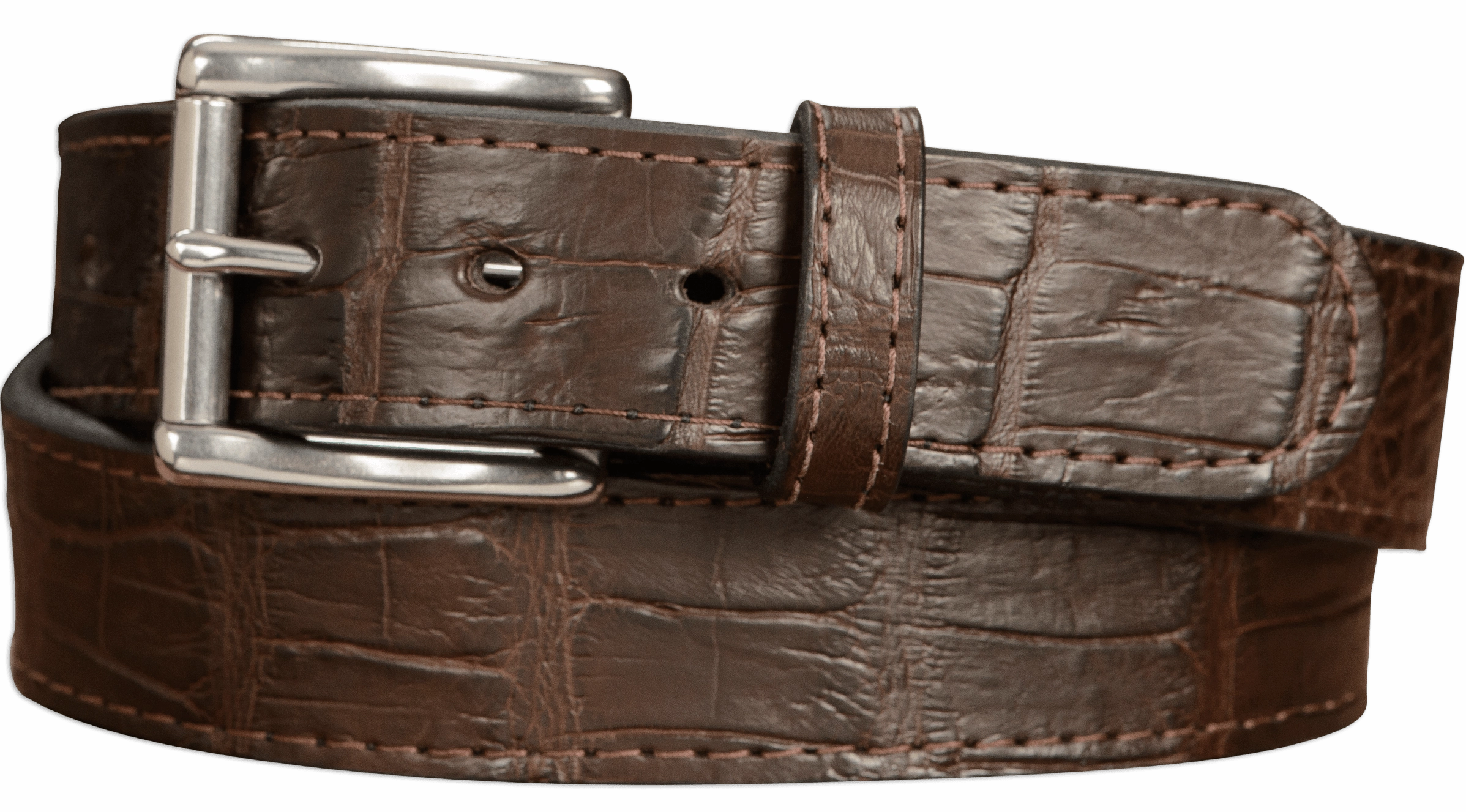 Brown American Alligator Leather Belt for Men: Max Thickness