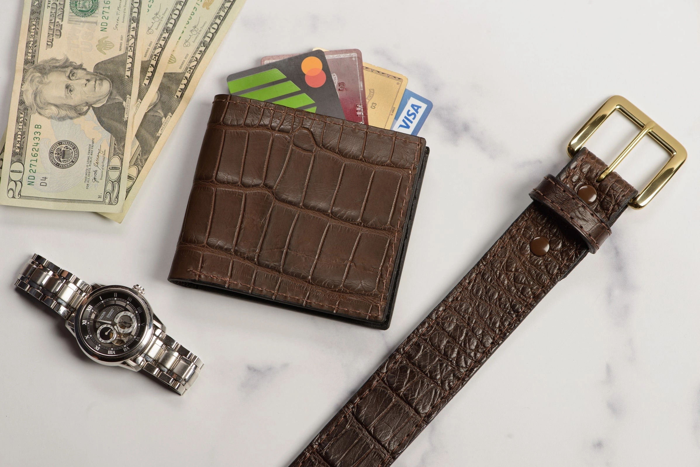 Brown American Alligator Money Belt With 25" Zipper 1.50" Wide