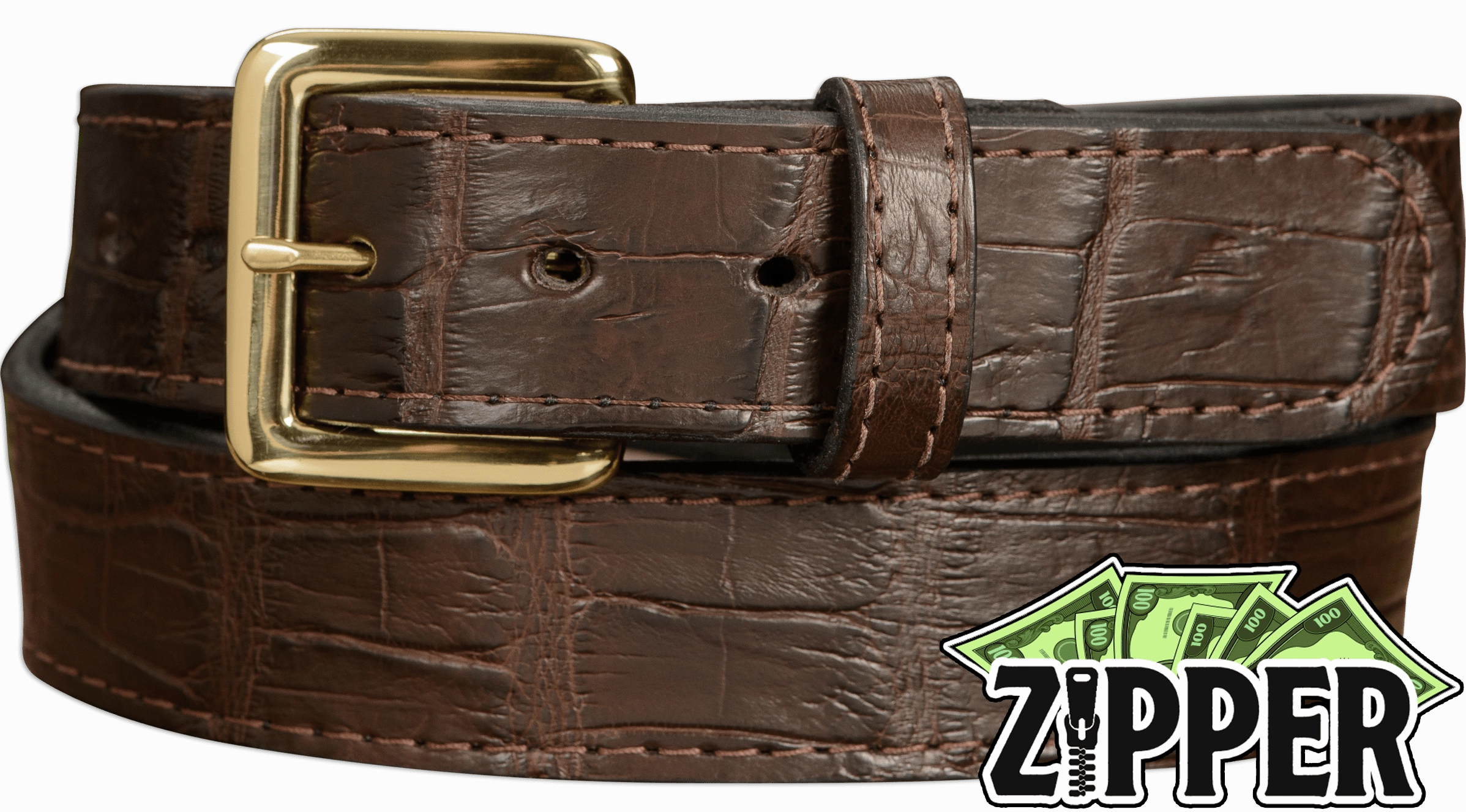 Brown American Alligator Money Belt With 25" Zipper 1.50" Wide