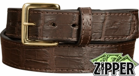 Brown American Alligator Money Belt With 25" Zipper 1.50" Wide