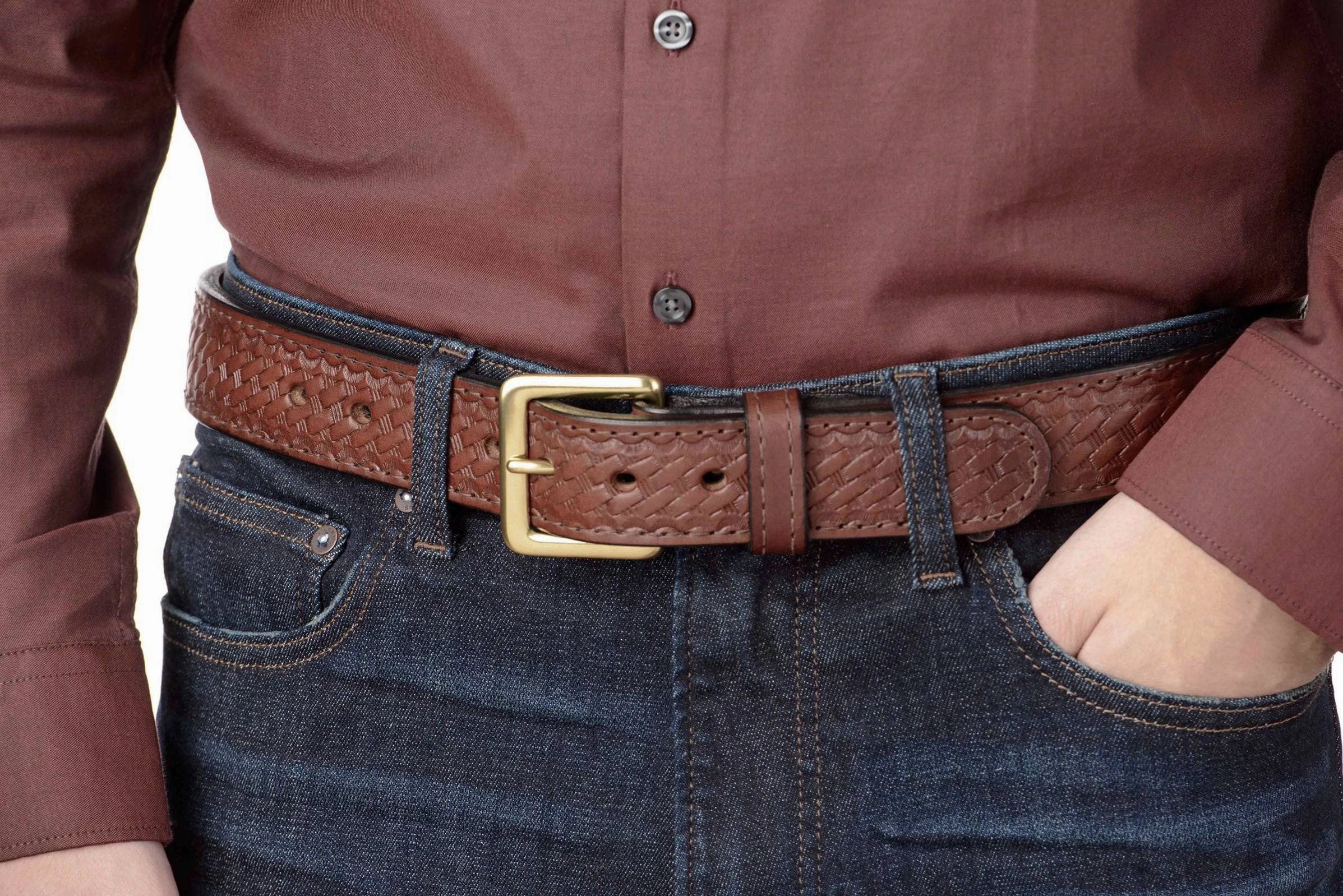 Brown Basket Weave English Bridle Leather Money Belt With 25" Zipper 1.50" Wide