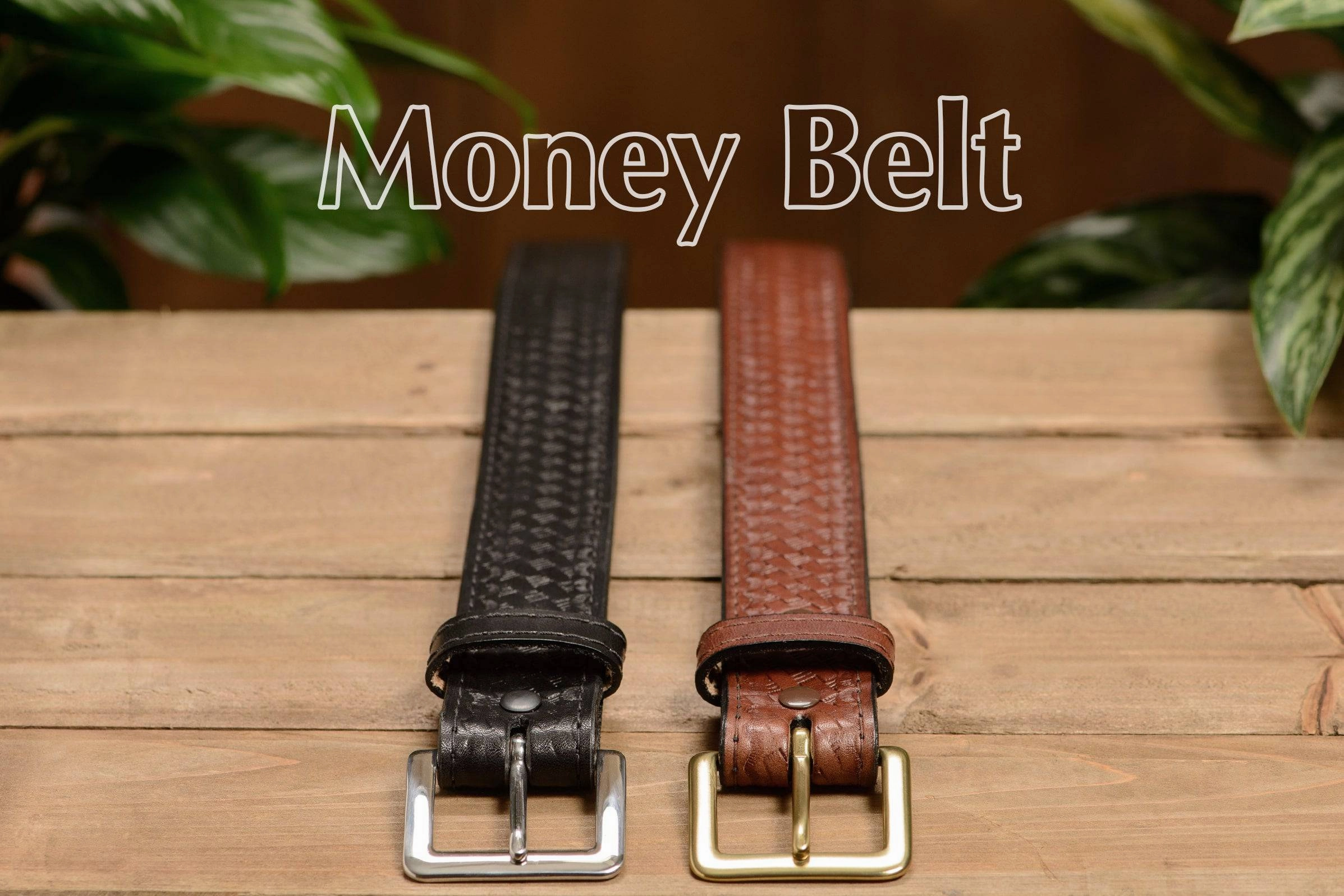 Brown Basket Weave English Bridle Leather Money Belt With 25" Zipper 1.50" Wide