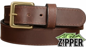 Brown English Bridle Leather Money Belt With 25" Zipper 1.50" Wide