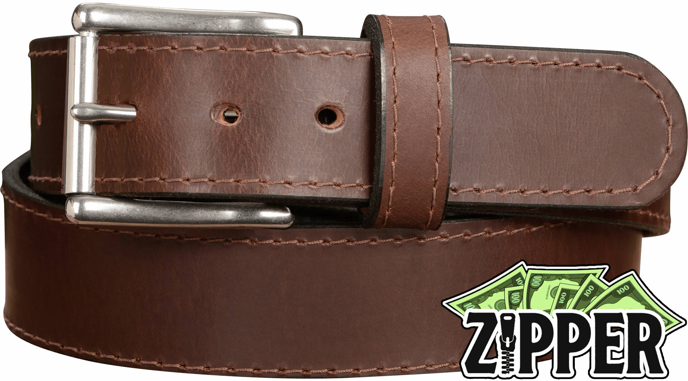 Brown English Bridle Leather Money Belt With 25" Zipper 1.75" EXTRA WIDE