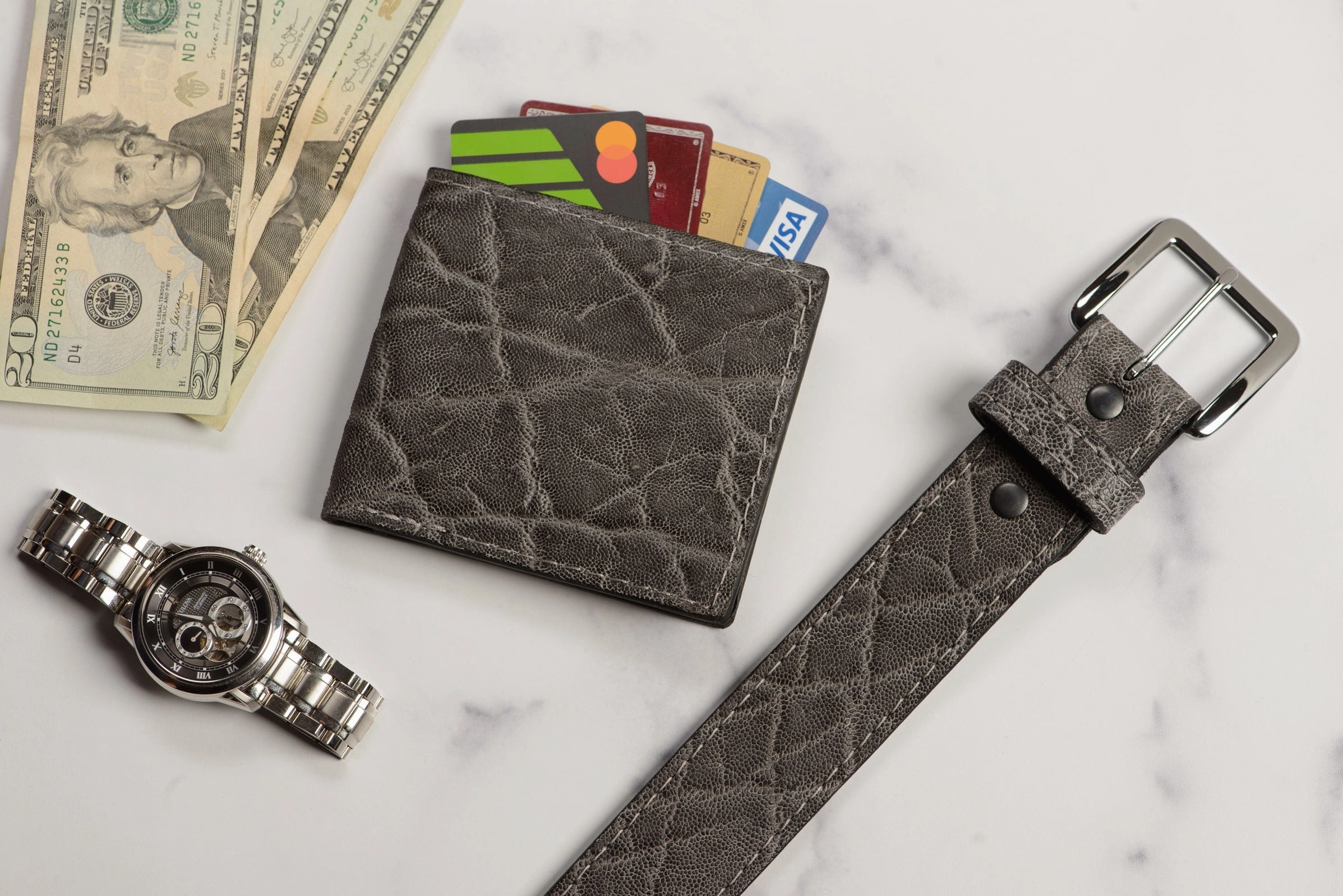 Charcoal Gray Elephant Money Belt With 25" Zipper 1.50" Wide