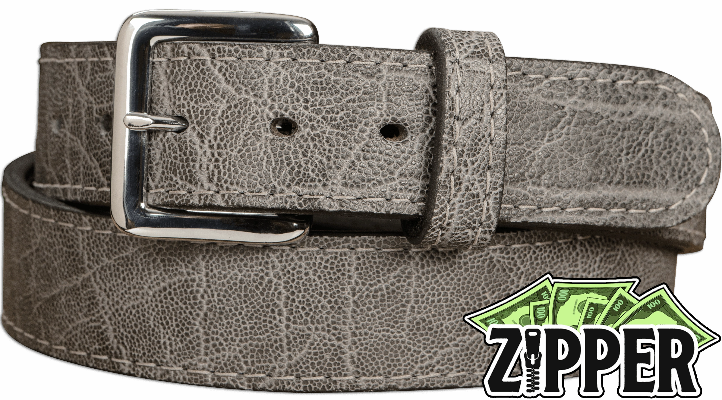 Charcoal Gray Elephant Money Belt With 25" Zipper 1.50" Wide