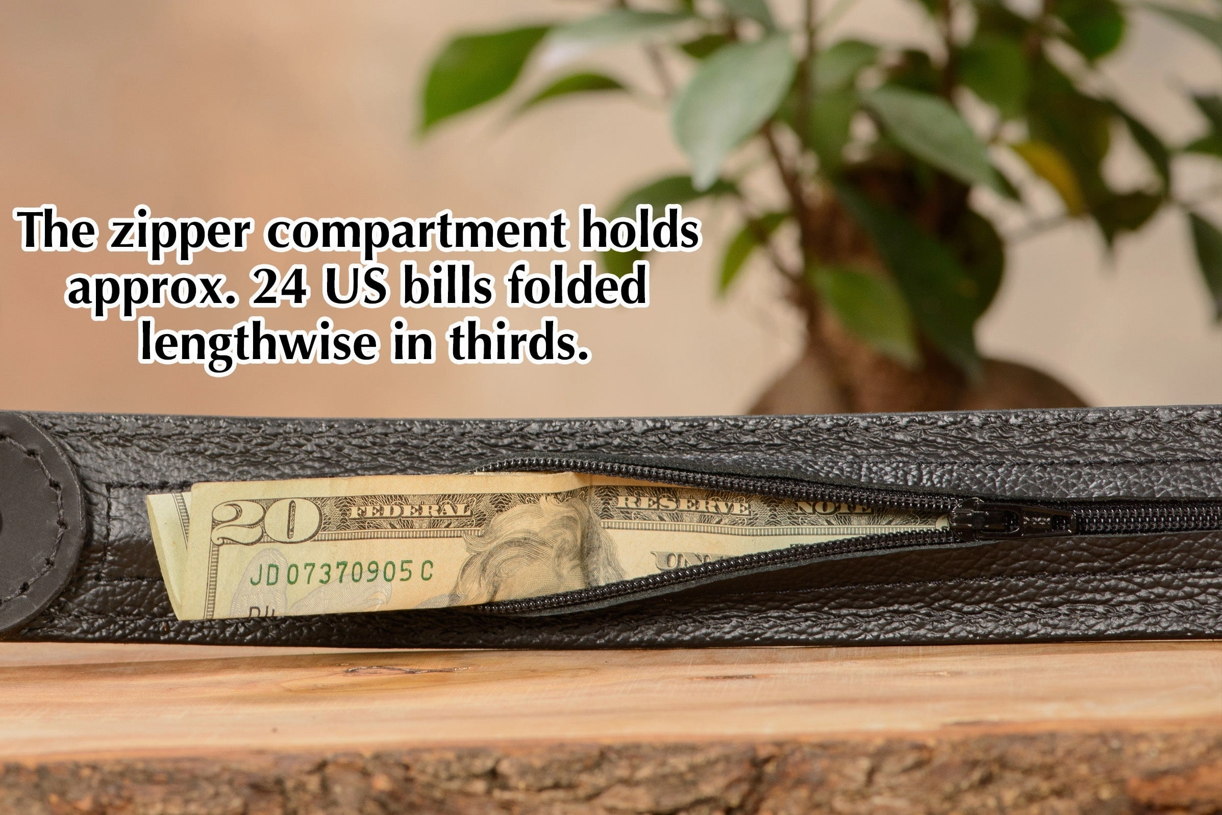Charcoal Gray Elephant Money Belt With 25" Zipper 1.50" Wide