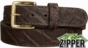 Dark Brown Elephant Money Belt With 25" Zipper 1.50" Wide