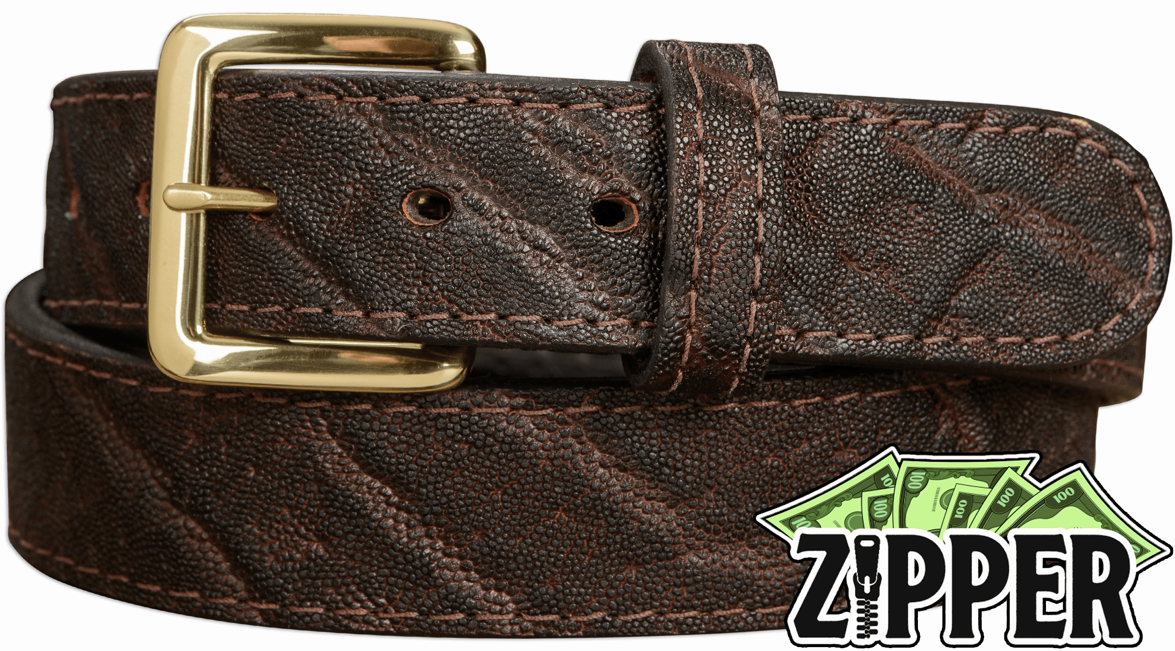 Dark Brown Elephant Money Belt With 25" Zipper 1.50" Wide