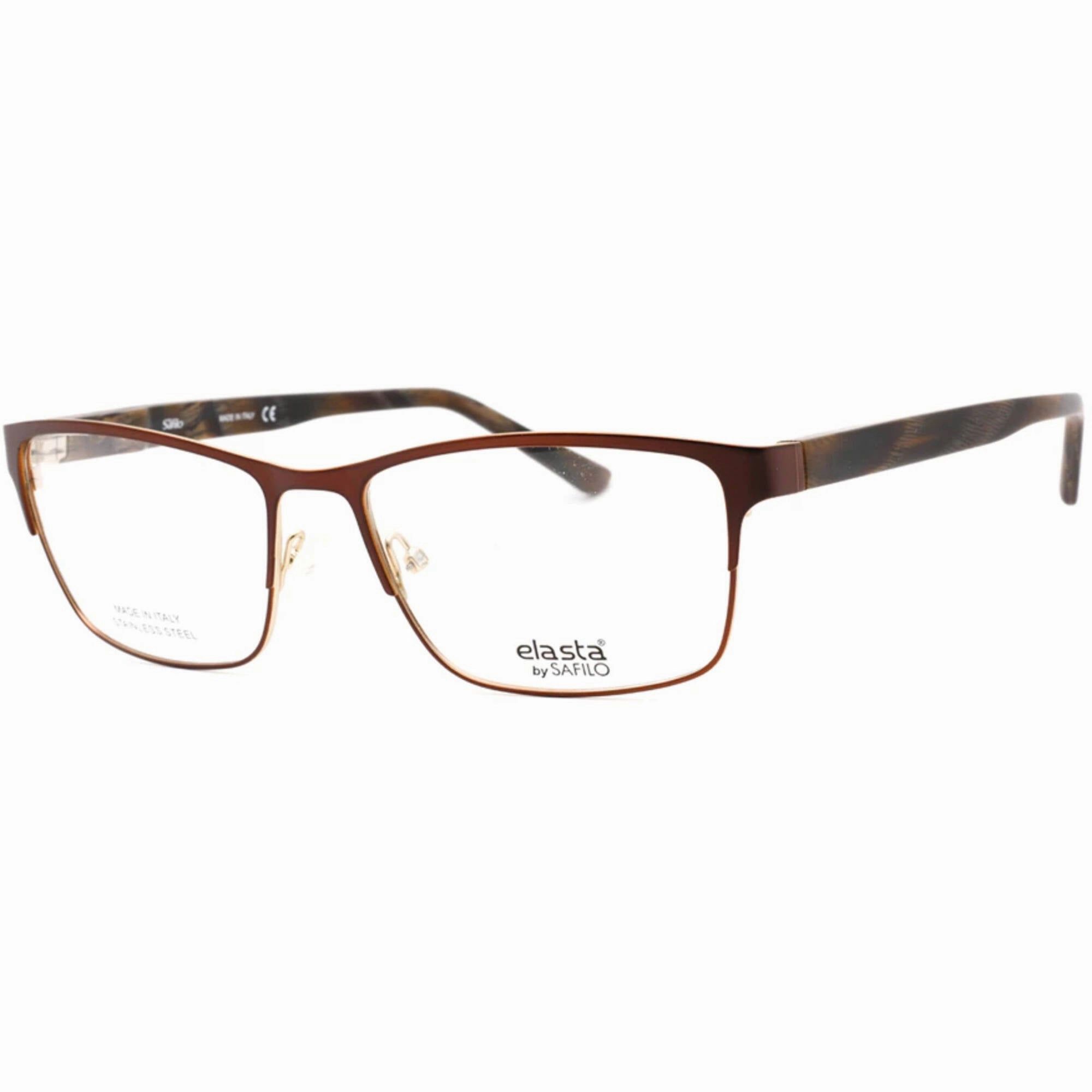 Elasta Men's Eyeglasses - Matte Brown Beige Metal Full Rim Rectangular | E 3123 0AAI