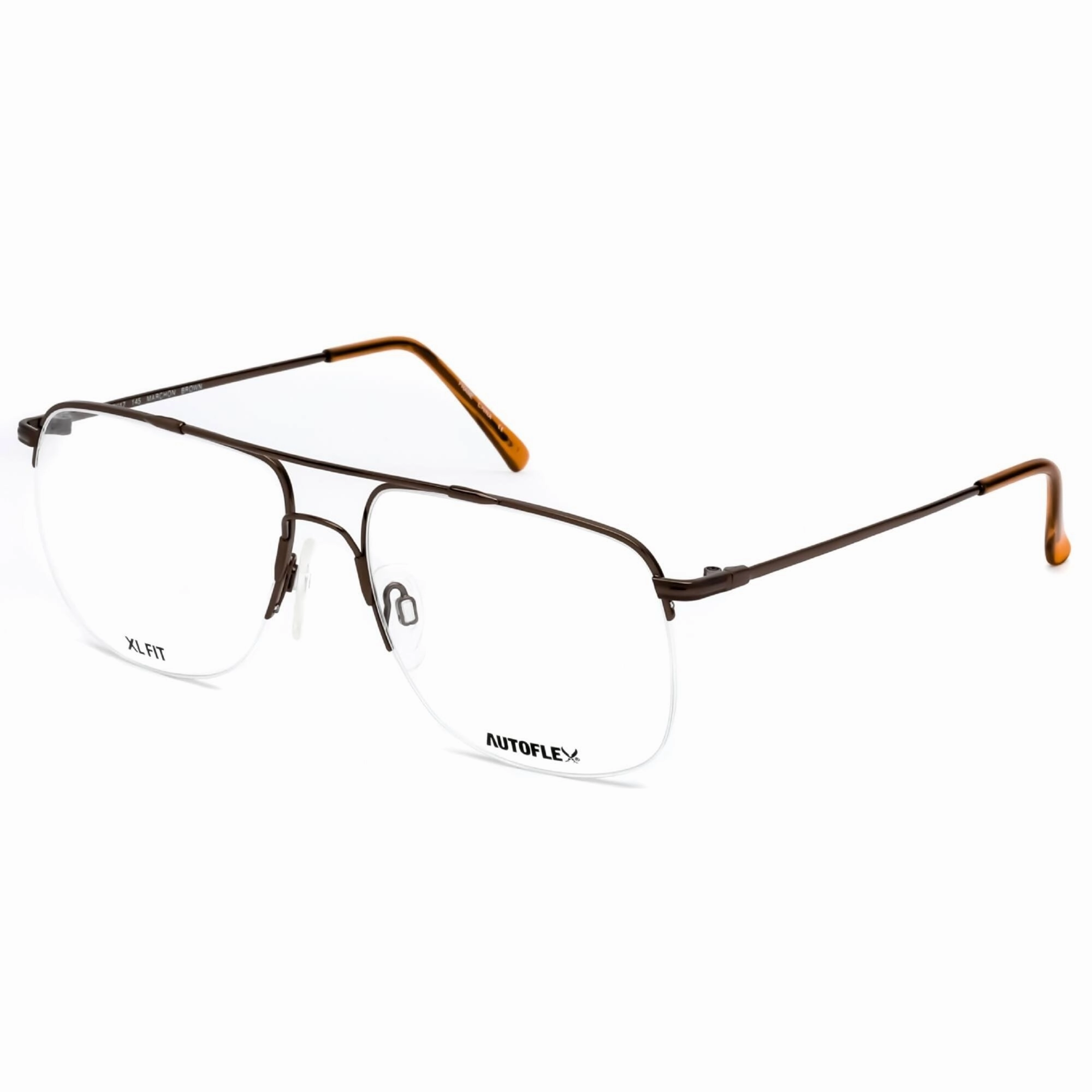 Flexon Unisex Eyeglasses - Half Rim Brown Metal Aviator Shape Frame | AUTOFLEX 17 200