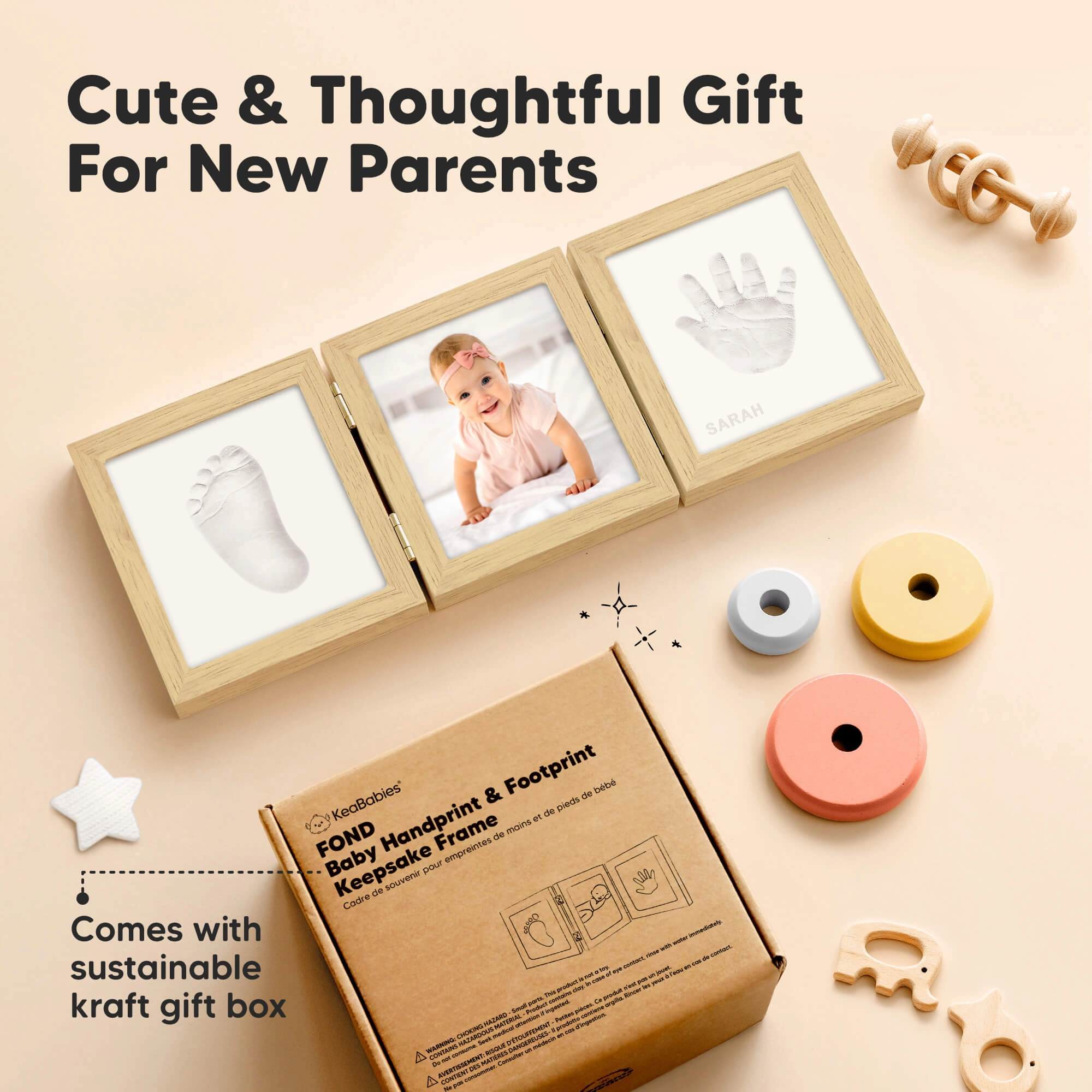 Fond Hand & Footprint Keepsake Frame (Ash Wood)