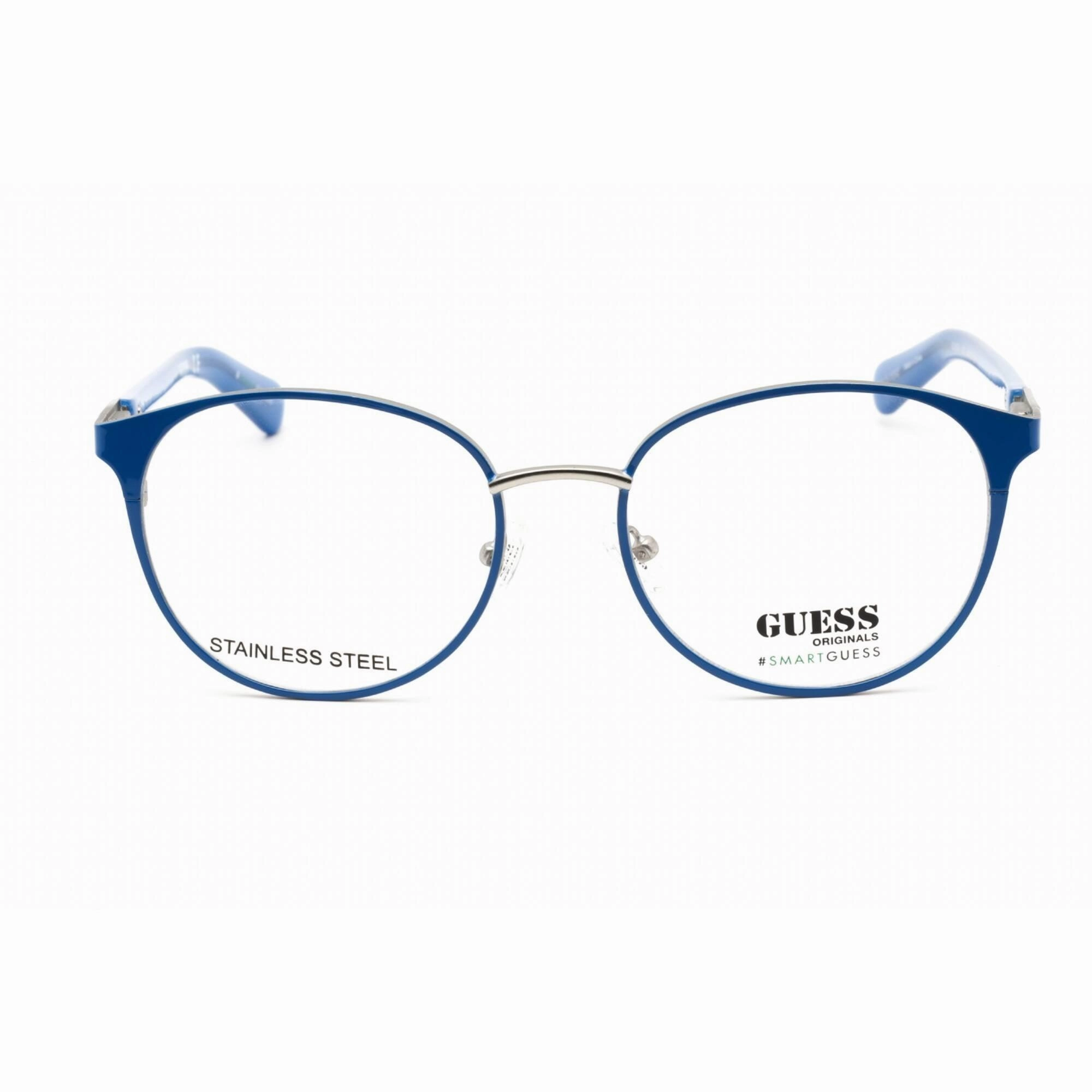 Guess Unisex Eyeglasses - Clear Lens Blue Silver Metal Round Shape Frame | GU8254 092