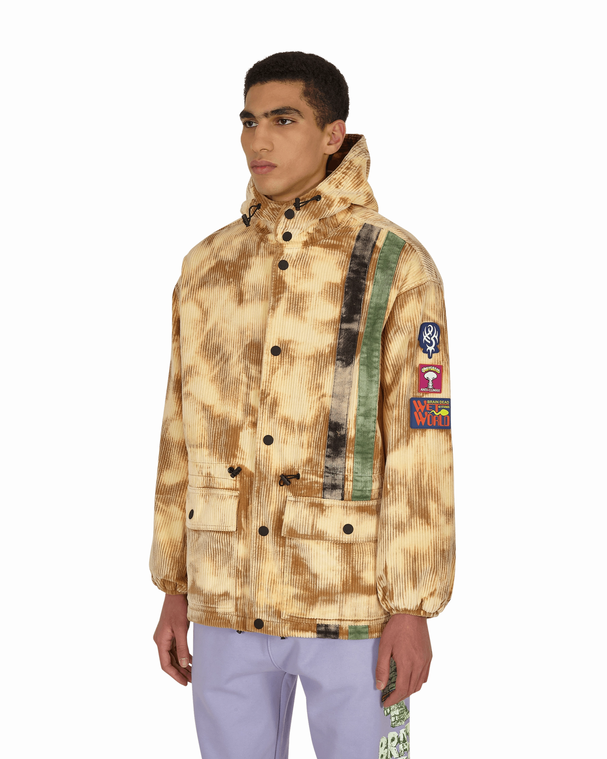 Hooded Corduroy Racing Jacket Beige