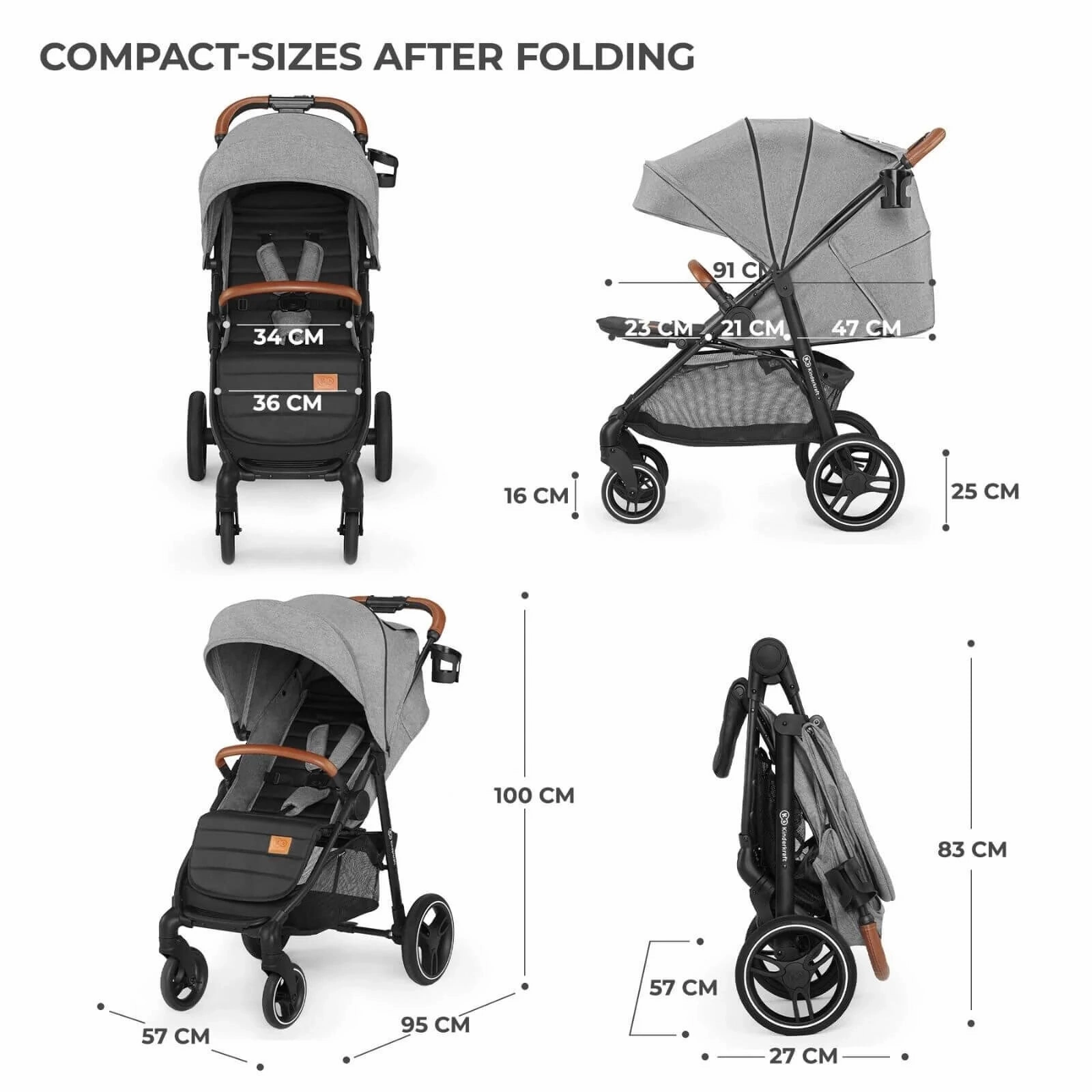 Kinderkraft Grande Plus Baby Stroller - Grey