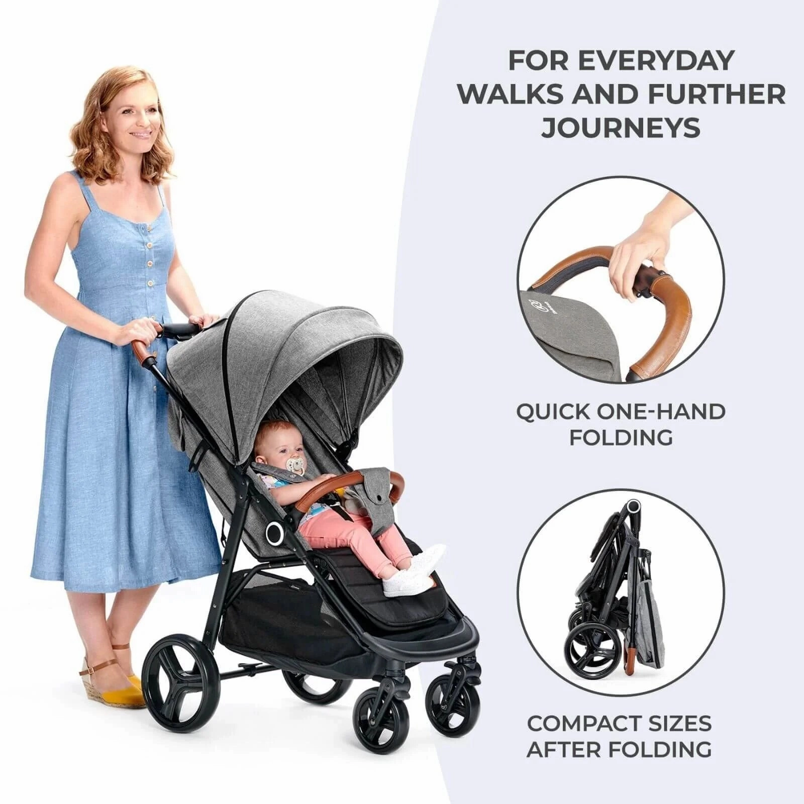 Kinderkraft Grande Plus Baby Stroller - Grey