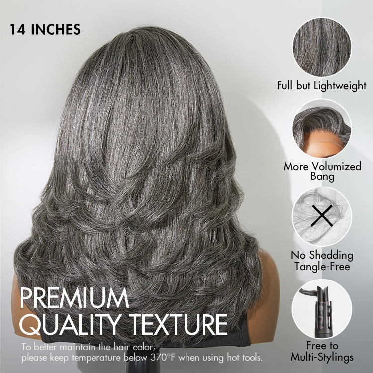 Layered Blowout Salt and Pepper Glueless Grey Wig Minimalist HD Lace Shoulder Length Wavy Wig