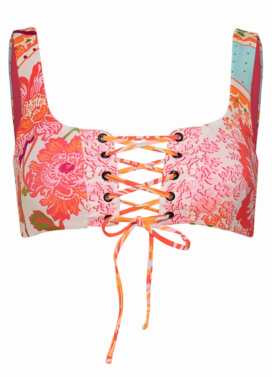 Maaji Floral Groove Dazzle Lace Up Bralette Bikini Top