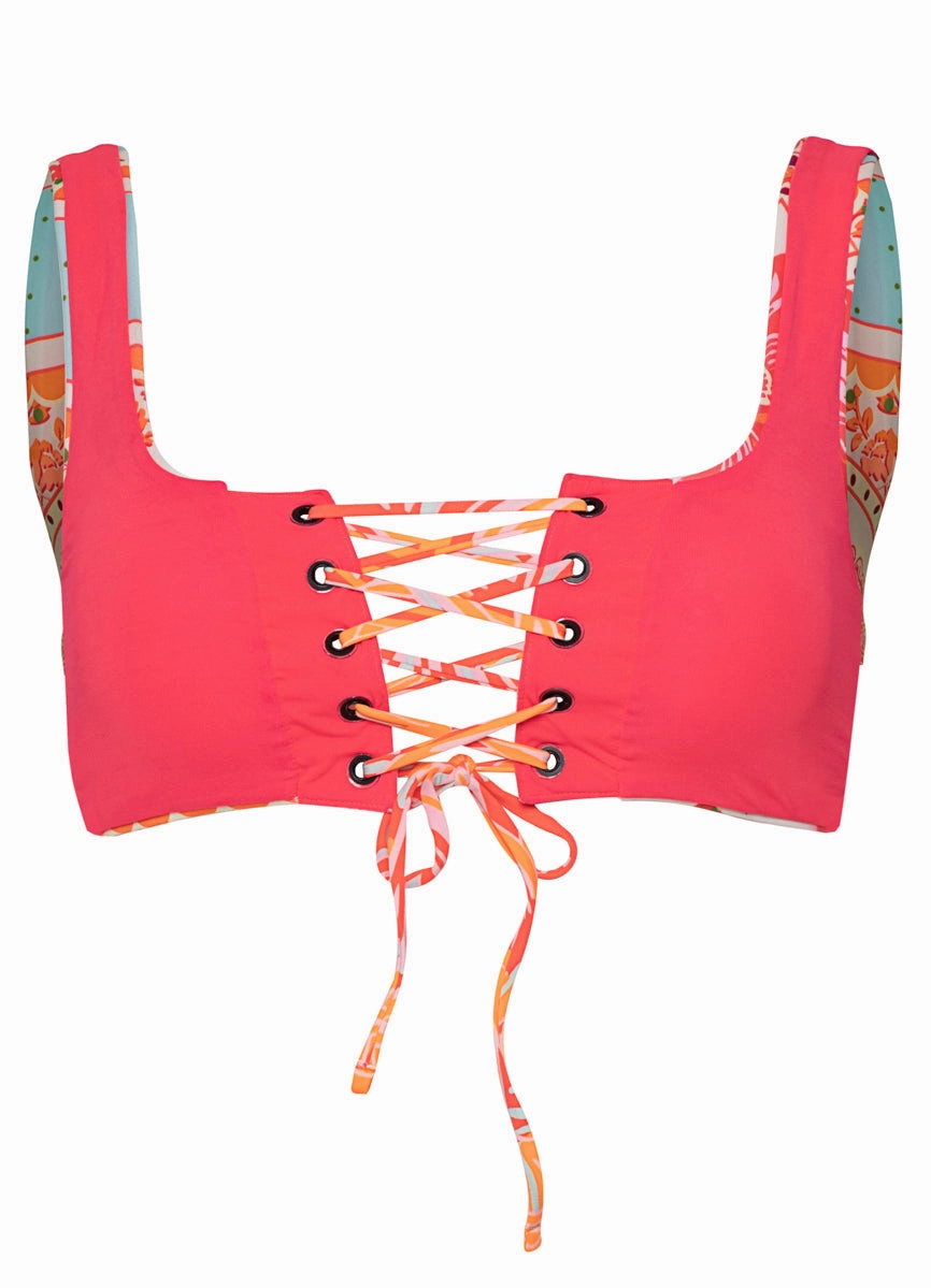 Maaji Floral Groove Dazzle Lace Up Bralette Bikini Top