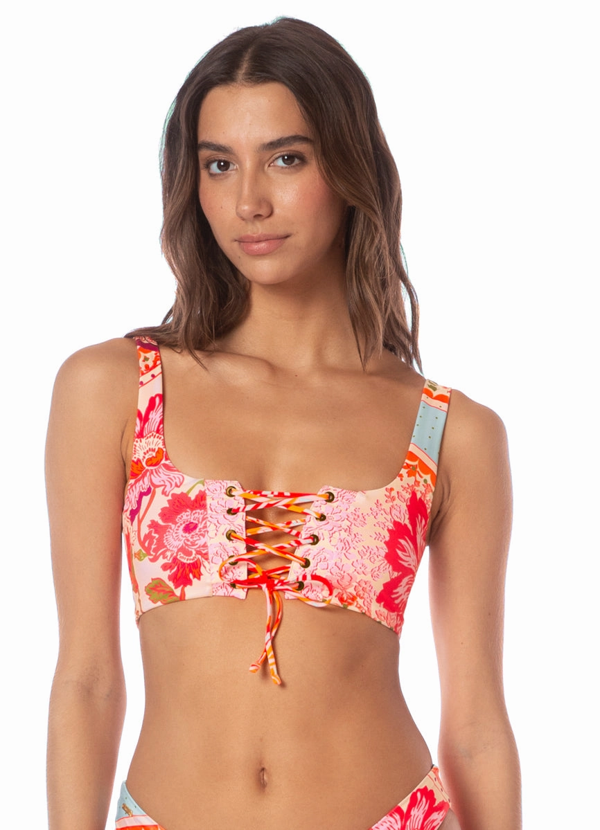 Maaji Floral Groove Dazzle Lace Up Bralette Bikini Top