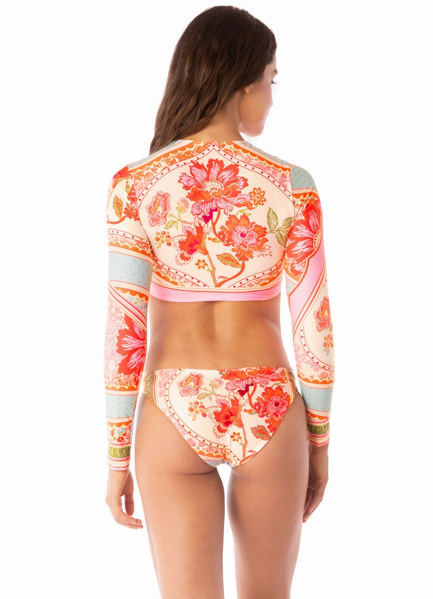 Maaji Floral Groove Spectacle Long Sleeve Crop Top Bikini Top