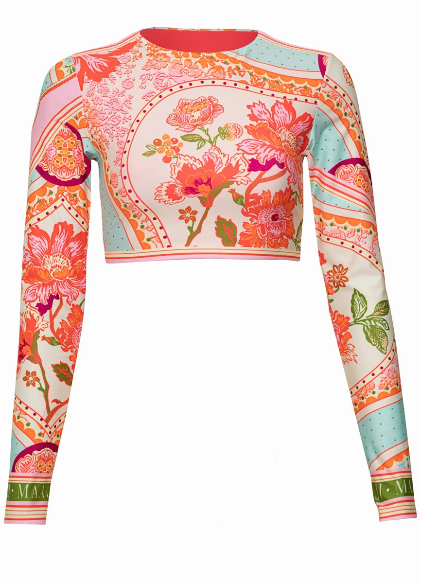 Maaji Floral Groove Spectacle Long Sleeve Crop Top Bikini Top