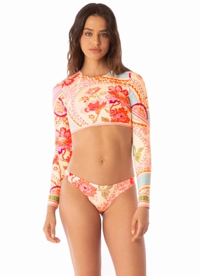 Maaji Floral Groove Spectacle Long Sleeve Crop Top Bikini Top
