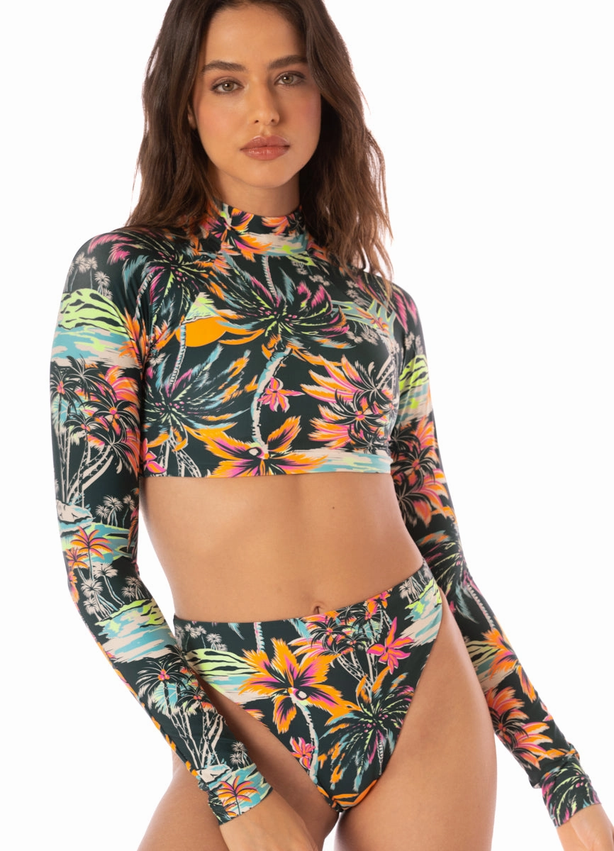 Maaji Funky Fiesta Verbena Long Sleeve Crop Top Bikini Top