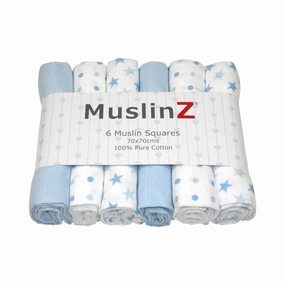 MuslinZ 6 Pack Muslin Squares 70x70cm - Blue