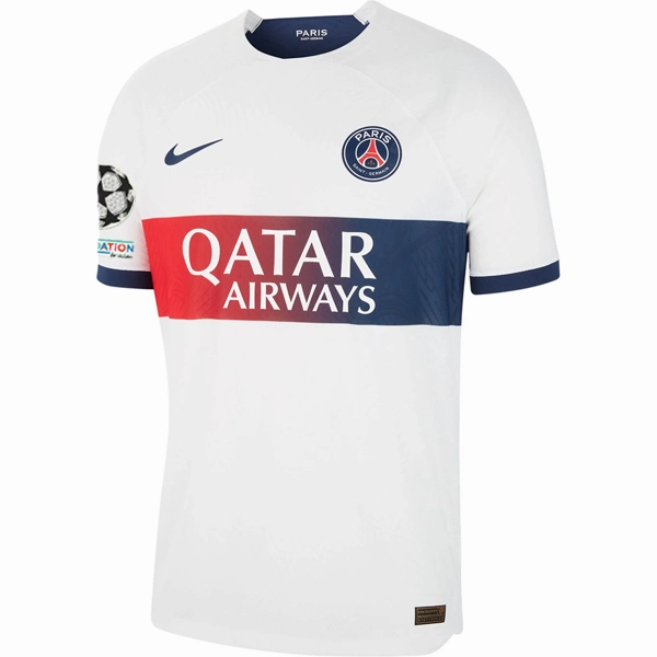 Nike Paris Saint-Germain Authentic Kylian Mabppe Match Vaporknit Away Jersey w/ Champions League Patches 23/24 (White/Midnight Navy)