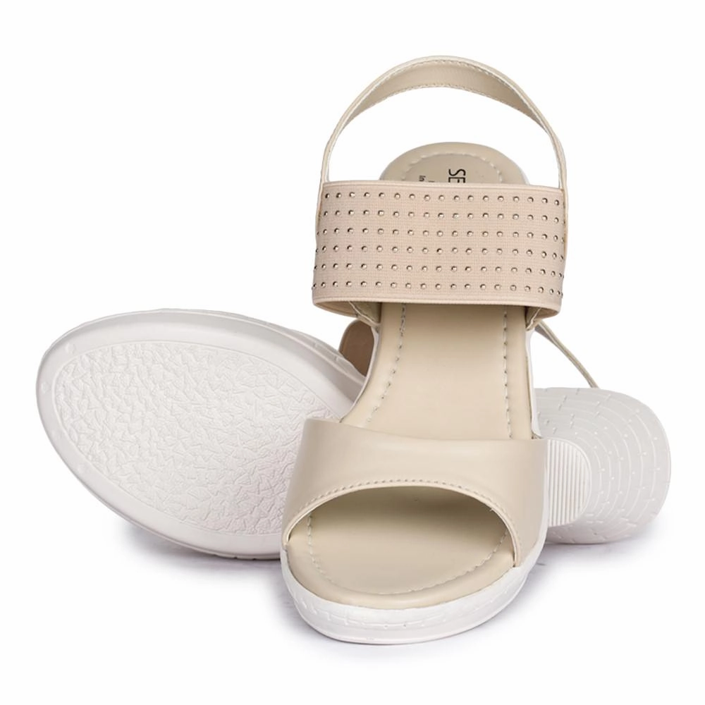 Senorita By Liberty D1-09 Fashion (Cream) Wedges Heel Sandal For Women