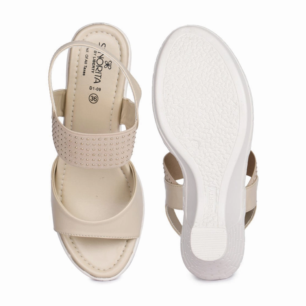 Senorita By Liberty D1-09 Fashion (Cream) Wedges Heel Sandal For Women