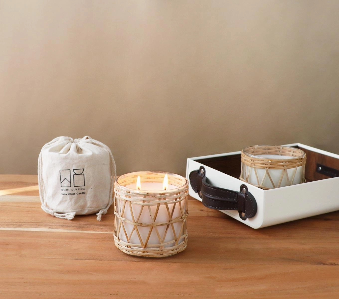 SNOW GLASS CANDLE - FENCE WEAVE