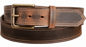 The Crazy Horse: Men's Oil Tanned Double Stitched Leather Belt 1.50" (White Colored Thread)