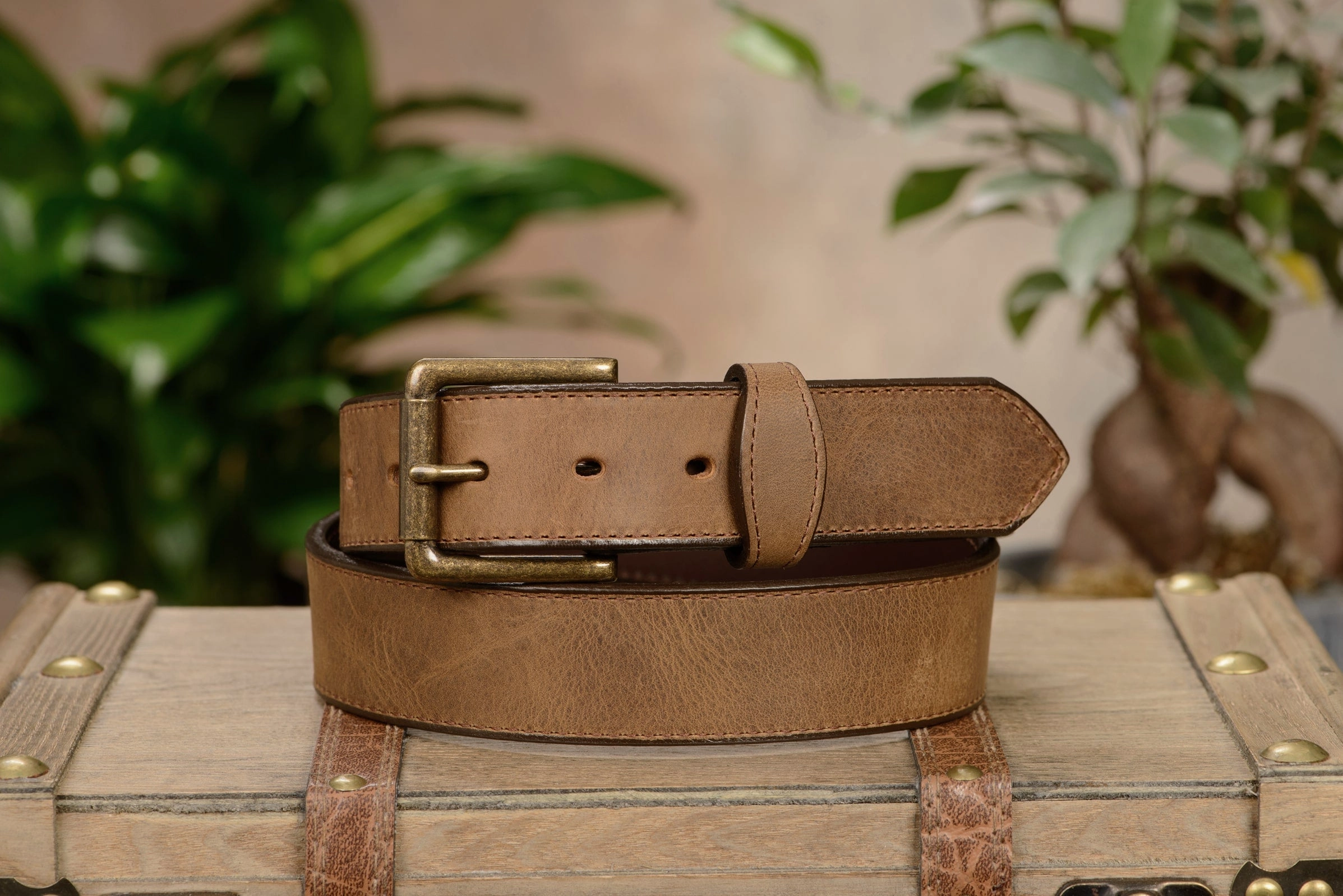 The Rockefeller: Rustic Tan Stitched Oil Tanned With Scalloped Ends 1.50"