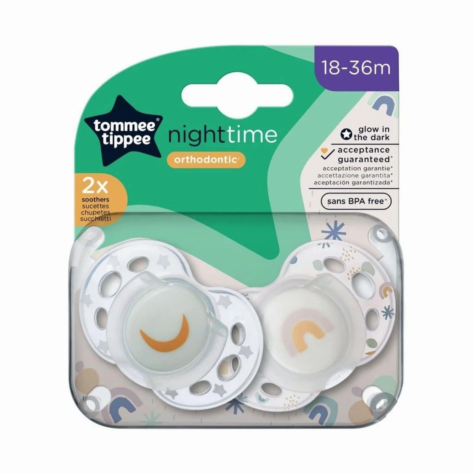Tommee Tippee Closer to Nature Night Time Soother 18-36 months Pack of 2 Assorted